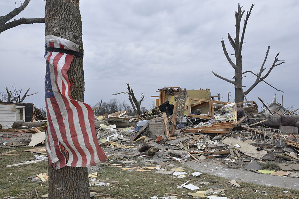 Tornado Damage.  Tornadoes are one potential impact of climate change. Courtesy of Monika Wnuk. 